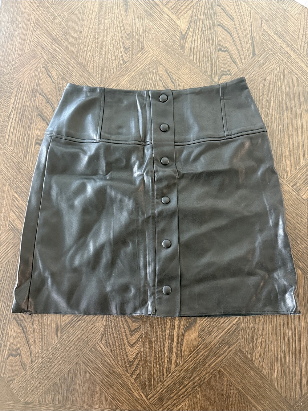 Aritzia Faux Leather Button-Front Mini Skirt - Black
